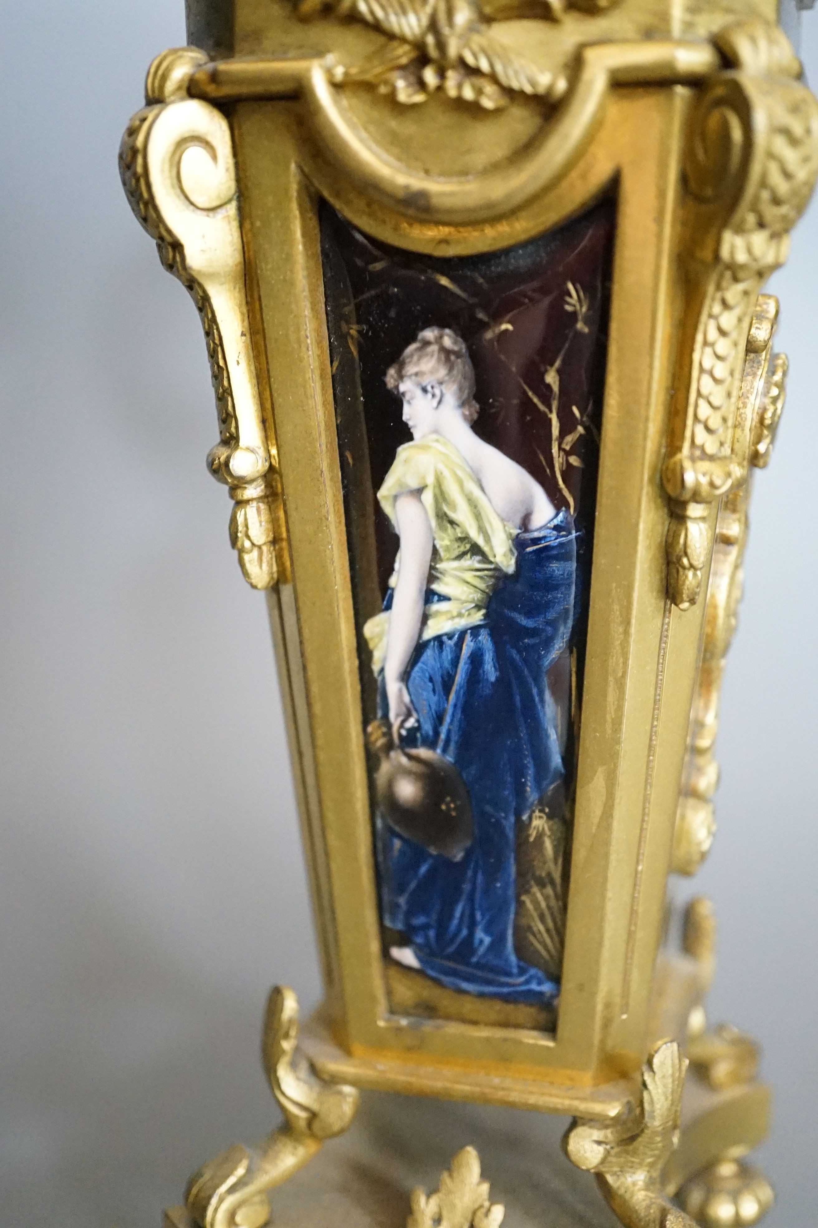 A French ormolu and Limoges enamel mantel timepiece, c.1900 - 31cm tall